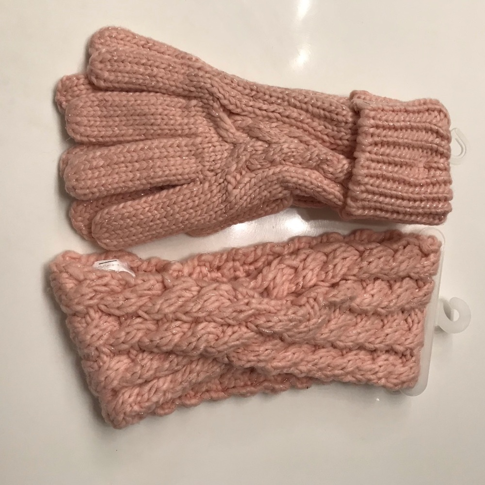 Pink glittery matching glove and head band set